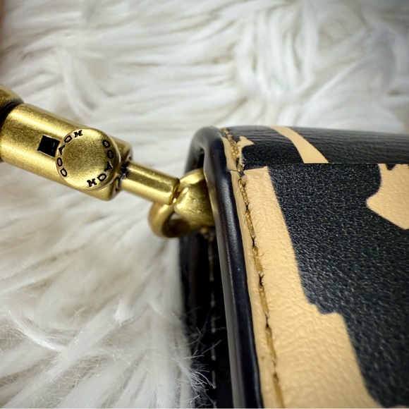 COACH Leopard Print Leather Flap Card Case with Crossbody Chain - Picture 7 of 11